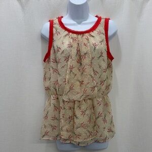 Under Skies Cream Sheer Floral Camisole with Red Trim